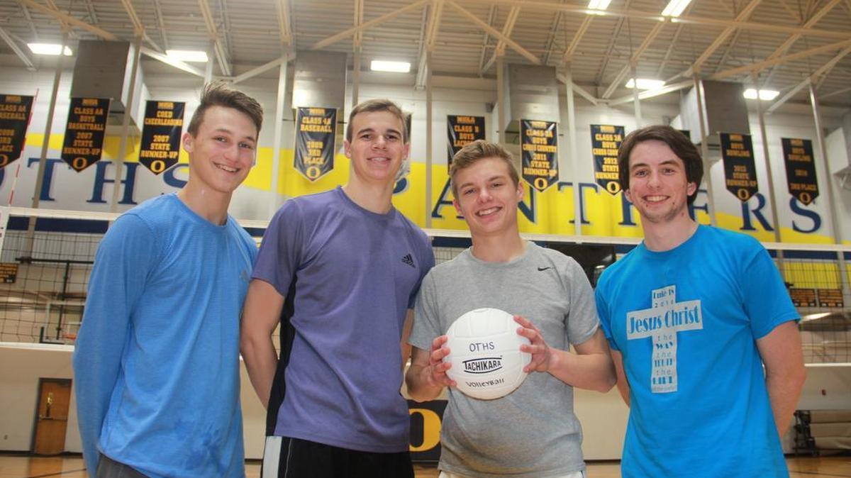 O’Fallon junior outside hitter Luke Meidel, senior middle hitter Michael Hovick, senior setters Lucas Hackmann and Jon Worthing are expected to lead the Panthers volleyball team this spring.