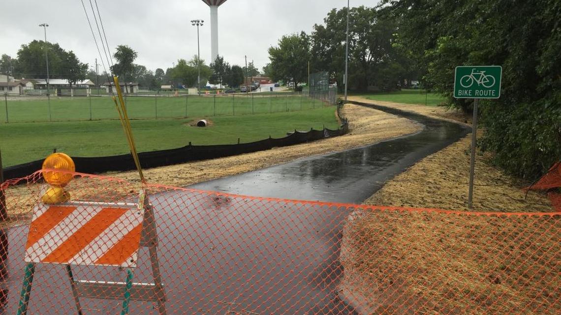 Shiloh residents will find a newly poured pedestrian/bicycle asphalt trail that runs from the sidewalk next to the baseball diamond to Shiloh Middle School parallel to Lebanon Avenue.