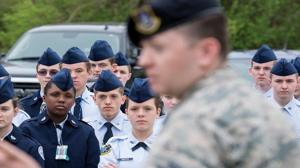 On March 28, Junior ROTC members took a tour of Scott Air Force Base, which included a demonstration by the 375th Security Forces Squadron. Pictured, Staff Sgt. Kevin Saicheck, 375th SFS military working dog handler, speaks about MWDs before a demonstration. Members of the 375th SFS also showed how a taser is used and its effects, and the cadets also spent the day visiting other units across the installation.