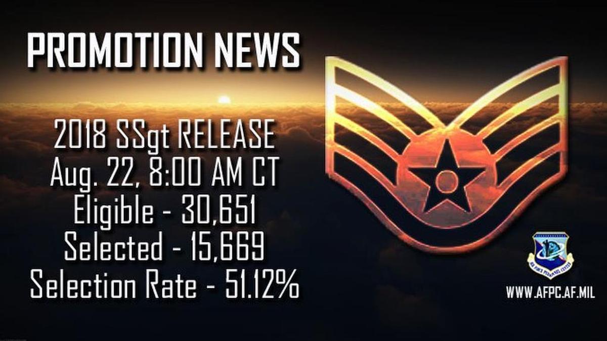 Air Force officials approved a 51.12 percent selection rate for staff sergeant in the 18E5 promotion cycle. The promotion list posted Aug. 22. Graphic by Kat Bailey