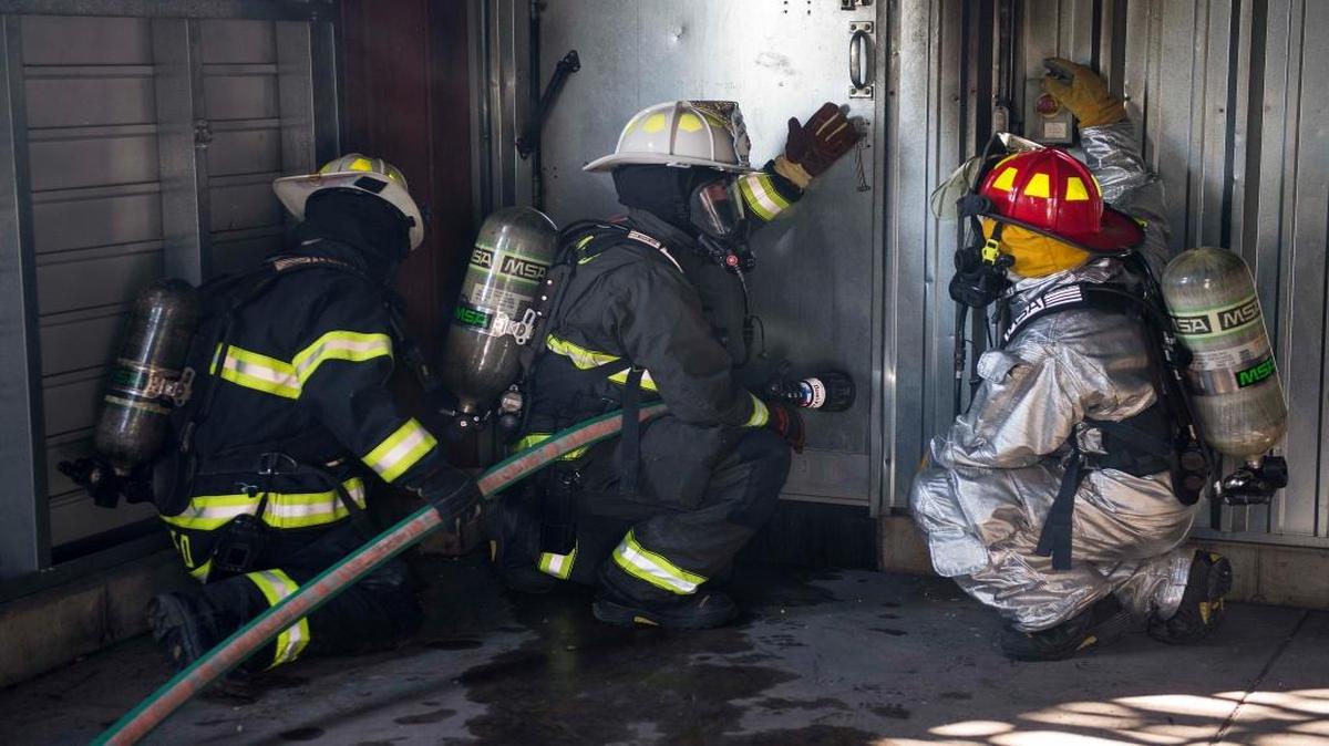 Firefighters participate in a three-day live fire, fixed facility credentialing course developed by the International Society of Fire Service Instructors. The program explored the most recent National Fire Protection Association standards and applied principles of the standards to the student’s ability to instruct live fire training in a safe environment.