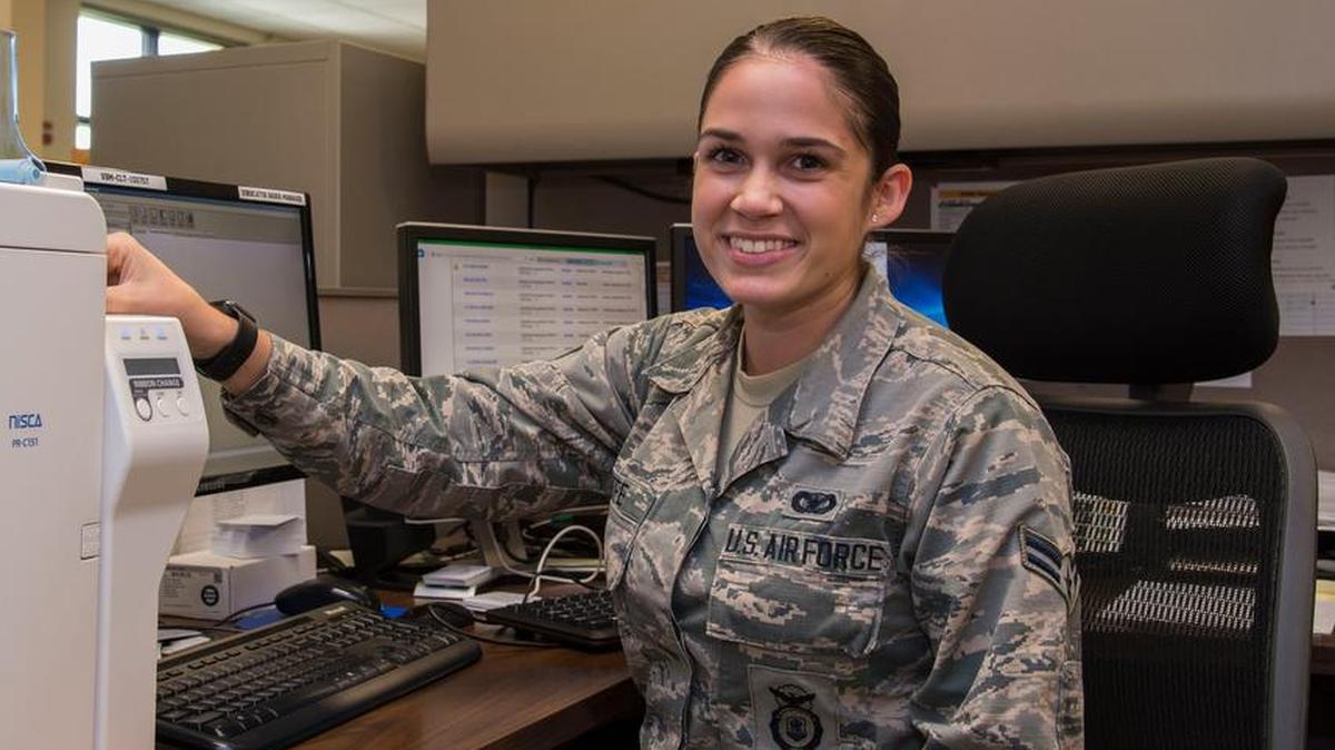 Airman 1st Class Gabriela Keefe, 375th Security Forces Squadron line badges, is this week’s Showcase Airman. Photo by Airman 1st Class Nathaniel Hudson