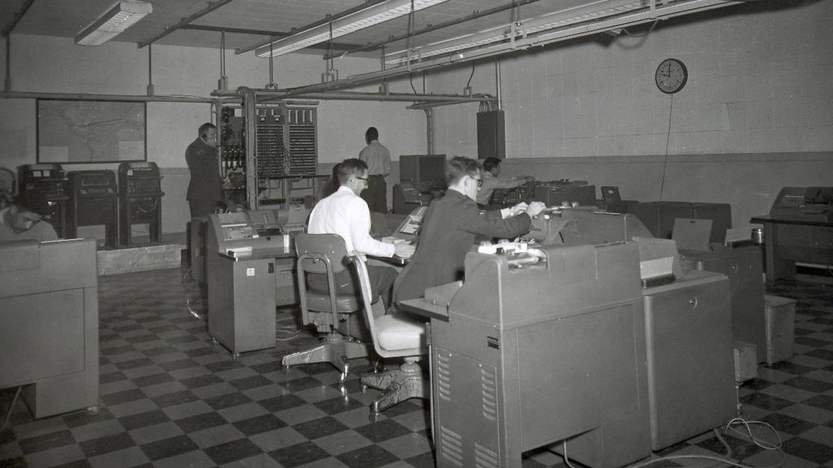 Pictured is a pre-AUTODIN view of a data communications manual relay facility in the late 1950s/early 1960s. File photo courtesy of the AFNIC History Office