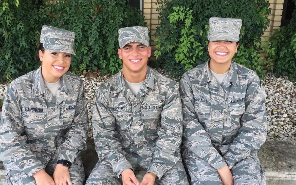 Pictured are the Harchaoui triplets (from left): Myriam, 436th Supply Chain Operations Squadron at Scott AFB; Rabah, 56th Security Forces Squadron at Luke AFB, Ariz.; and Warda, 60th Medical Operations Squadron at Travis AFB, Calif. All three were born in Algeria before immigrating to the United States, and are Airmen serving in today’s Air Force.