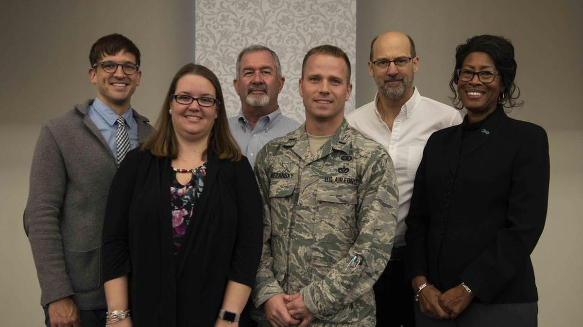The Sexual Assault Prevention and response team invited representatives from the 1in6 organization, including founder Steve LePore and board member and “ER” and “Top Gun” actor Anthony Edwards, to talk about helping male sexual assault survivors Oct. 29 at Scott Air Force Base. 1in6’s name comes from the fact that one in six men have experienced sexual assault. Photo by Senior Airman Tara Stetler