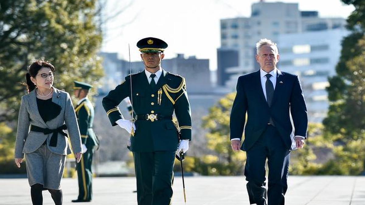 Defense Secretary Jim Mattis reviews a formation of Japanese troops with Japanese Defense Minister Tomomi Inada during a welcome ceremony at the Ministry of National Defense in Tokyo, Feb. 4.