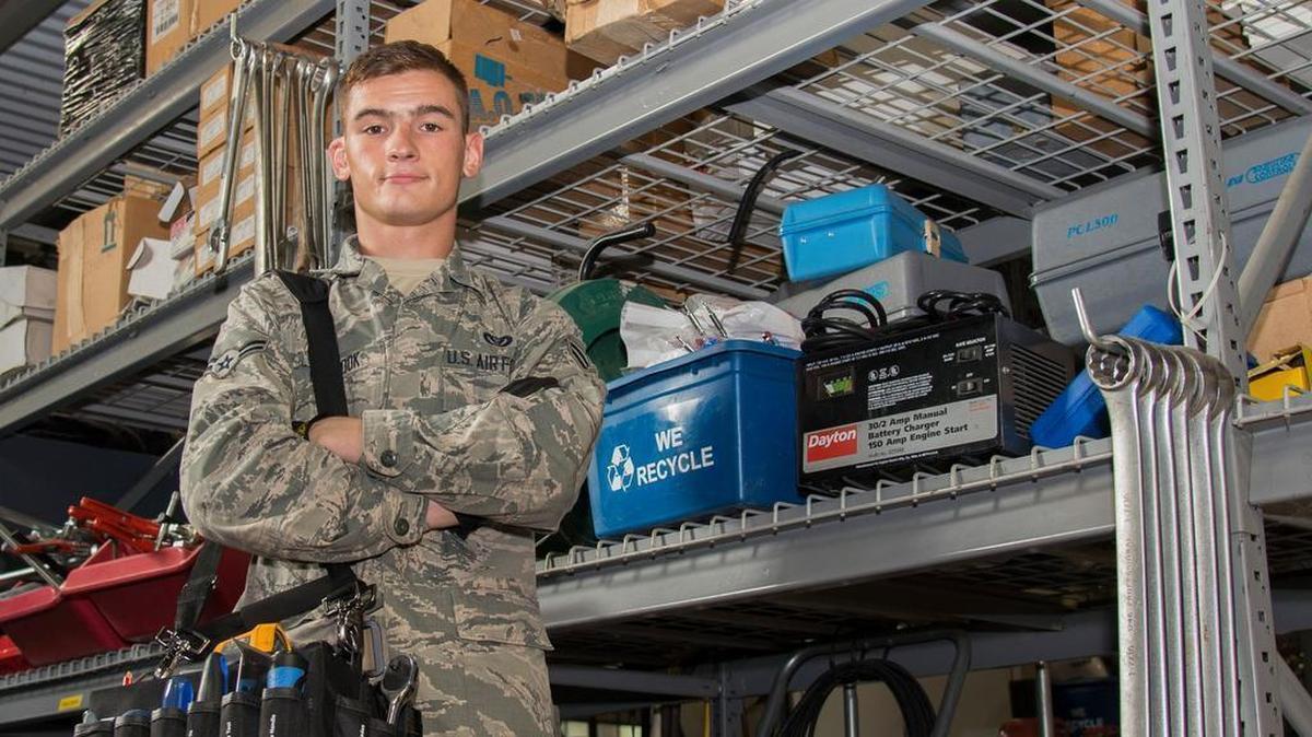 Airman 1st Class Tomas Chebook, 375th Civil Engineering Squadron heating ventilation and air conditioning apprentice, is this week’s Showcase Airman. Photo by Airman 1st Class Nathaniel Hudson