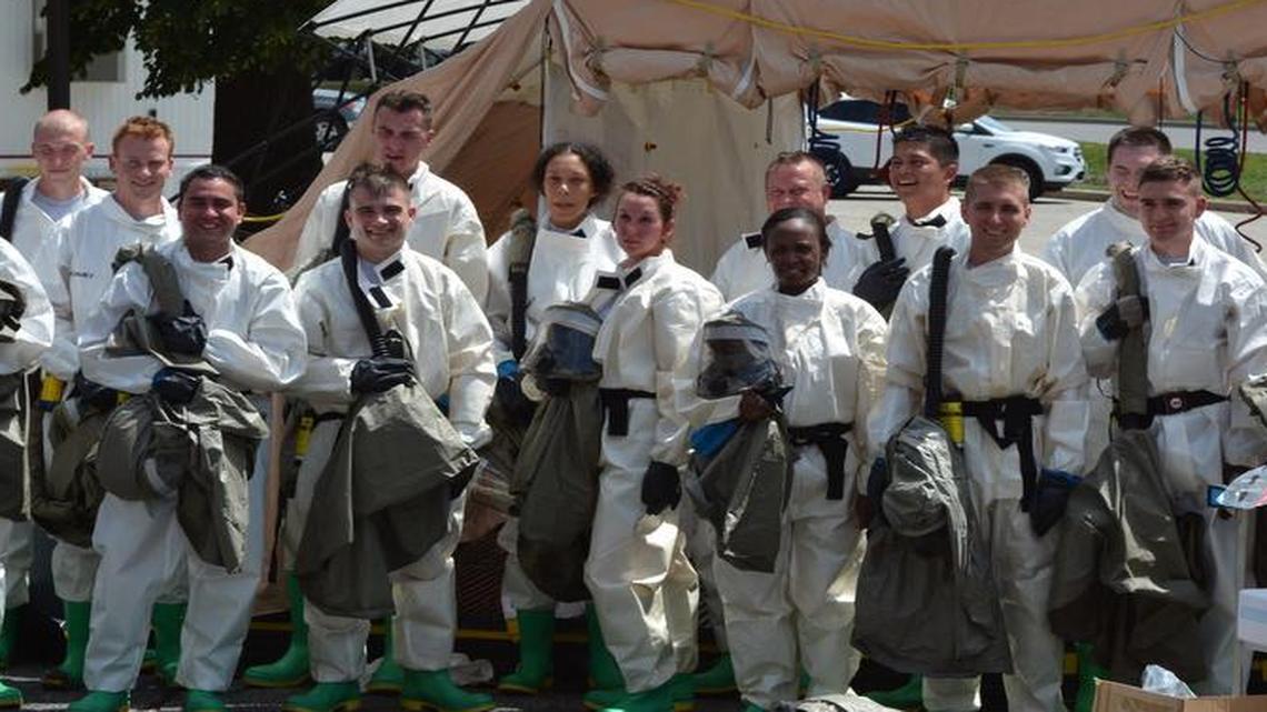 On Aug. 17-18, the 375th Medical Support Squadron conducted their quarterly In-Place Patient Decontamination training. The purpose of the training is to provide hands-on equipment training for those who may have to decontaminate patients exposed to harmful chemical, biological, or nuclear agents.