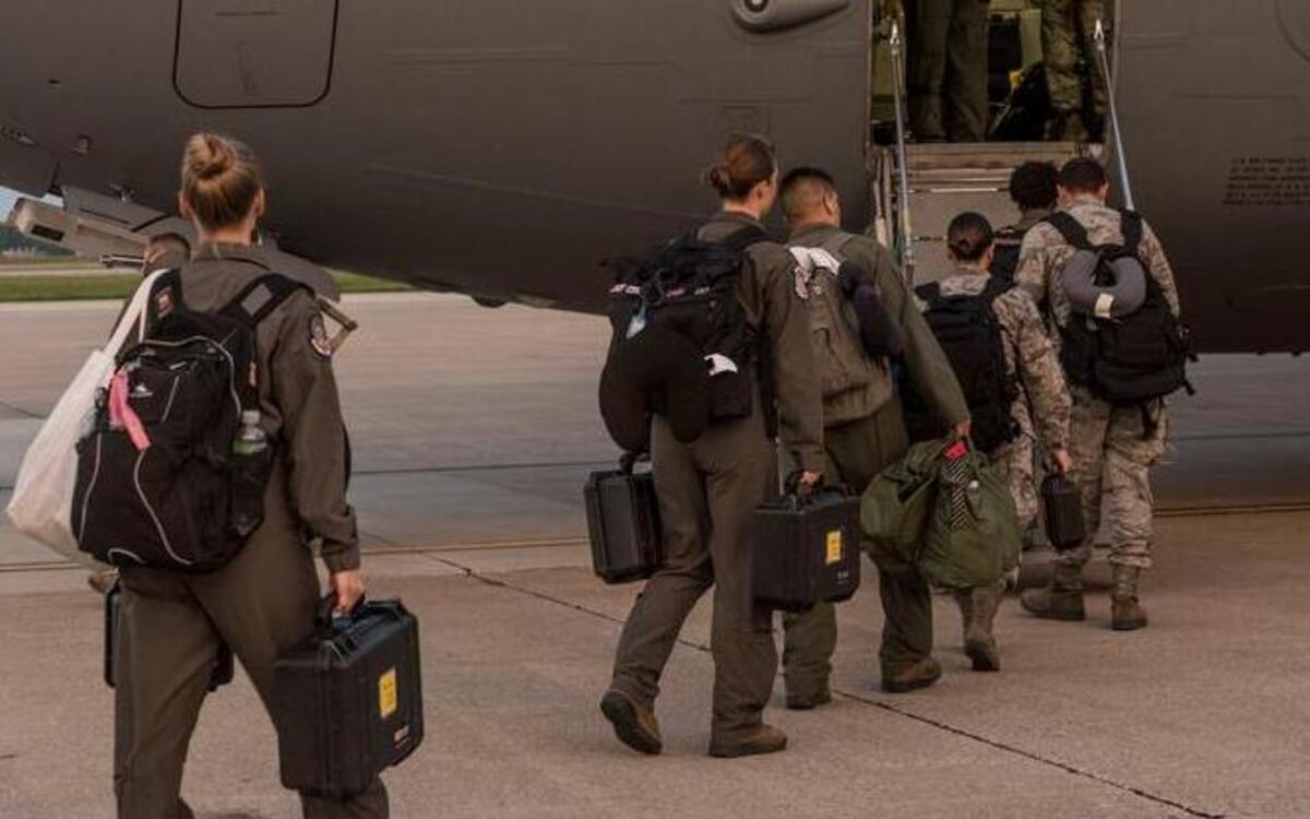 Members of 375th Aeromedical Evacuation Squadron load a C-17 Globemaster III following the mobilization of their squadron, which traveled to Little Rock Air Force Base on Aug. 30 to provide Hurricane Harvey medical aid for high-priority patients.