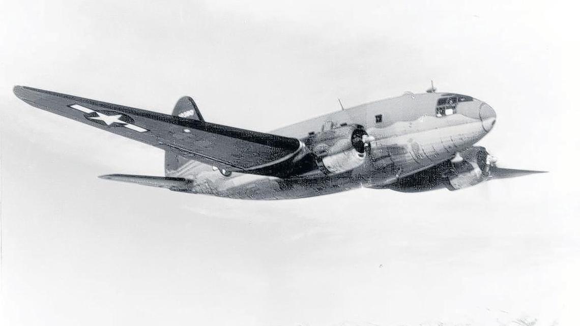 Pictured is the Curtiss C-46 Commando in the Pacific Theater of Operations, similar those flown by the 375th Troop Carrier Group in late 1944-45.