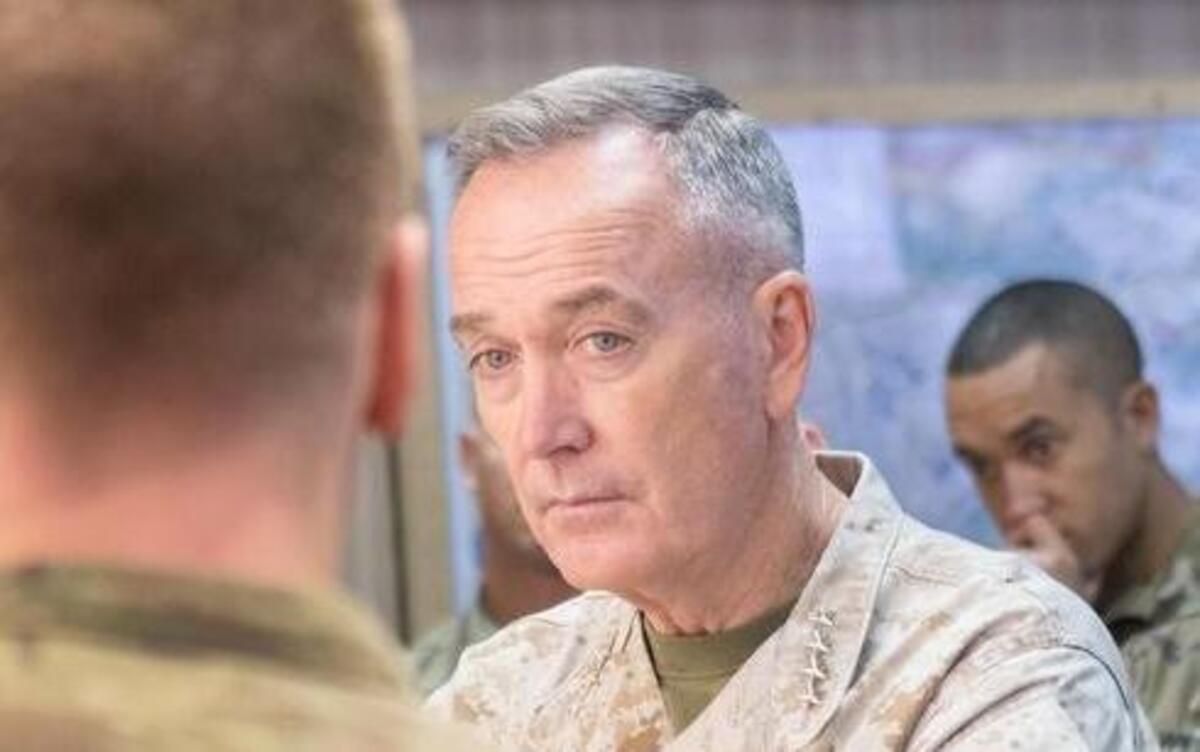 Marine Corps Gen. Joe Dunford, chairman of the Joint Chiefs of Staff, talks with military leaders in Irbil, Iraq.