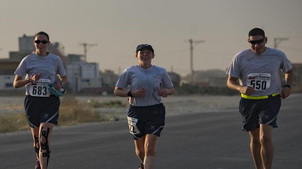 Airmen compete in the annual Air Force Marathon. Only 1 percent of the United States population has ever completed a marathon, making the Air Force Marathon participants part of an elite group.