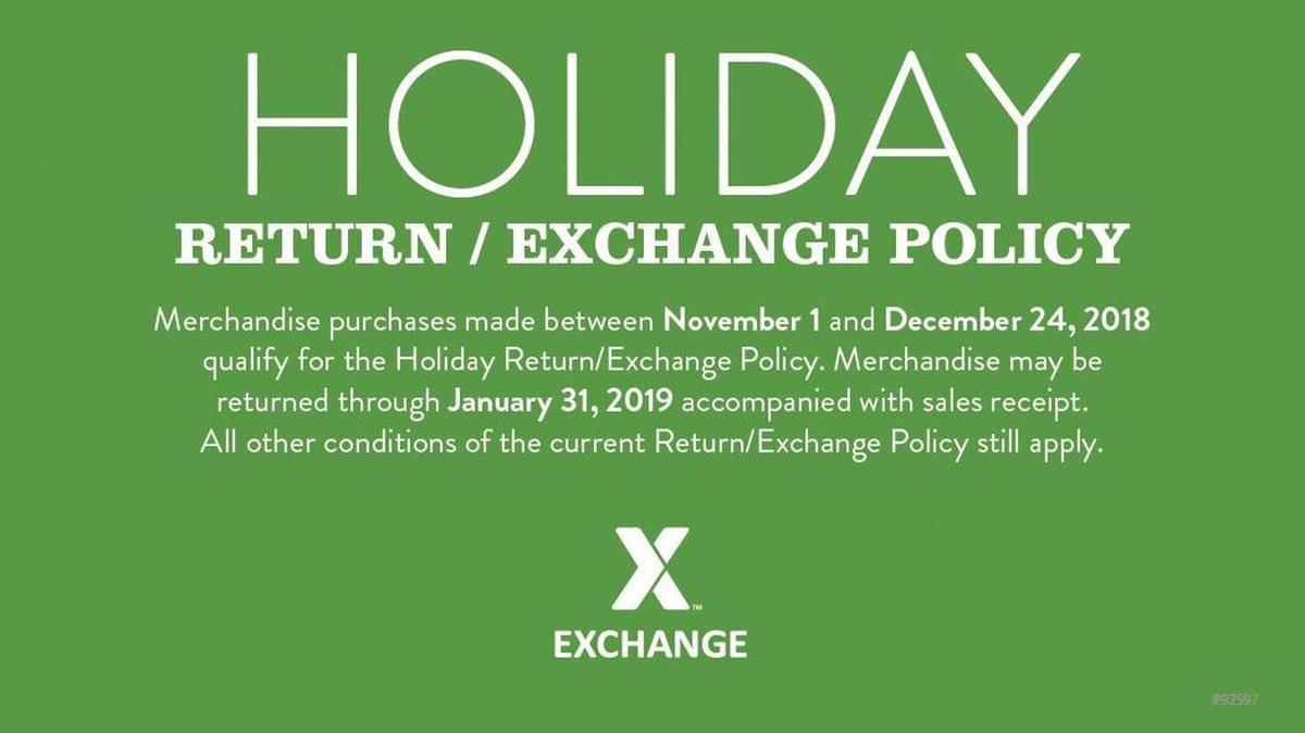 To make this holiday season less stressful for military shoppers, the Scott AFB Exchange is extending its return policy for items purchased between Nov. 1-Dec. 24. Courtesy graphic