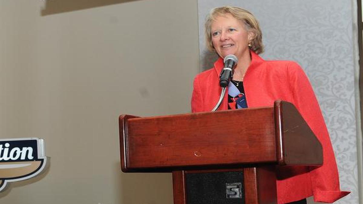 Retired Maj. Gen. Barbara Faulkenberry, former 18th Air Force vice commander, talks about barriers women in the military have had to overcome March 29 during a Women’s History Month luncheon at Scott. The event was to honor trailblazing women in the military.