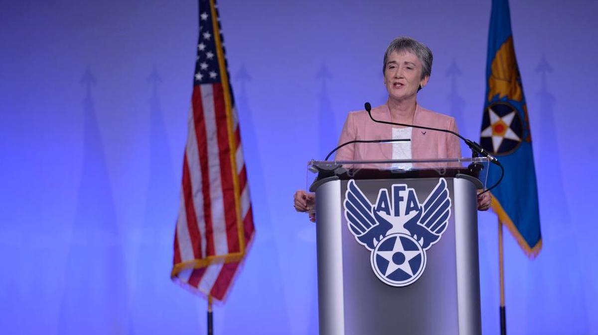 Secretary of the Air Force Heather Wilson delivers her “Air Force We Need” speech during the 2018 Air Force Association’s Air, Space and Cyber Conference in National Harbor, Maryland. The Air, Space and Cyber Conference is a professional development conference that offers an opportunity for Department of Defense personnel to participate in forums, speeches, seminars and workshops. Photo by Tech. Sgt. DeAndre Curtiss