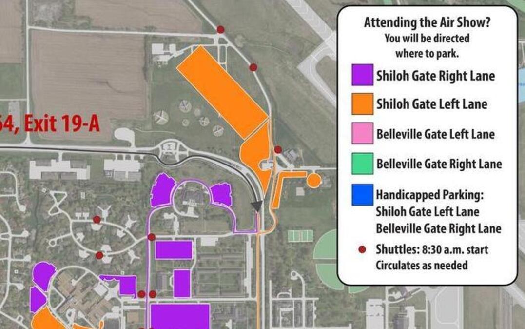 Pictured is the airshow parking plan map with shuttle stops if needed.