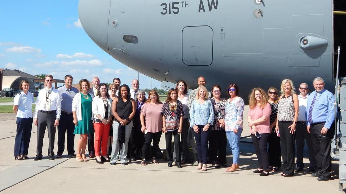 Scott Air Force Base welcomed 36 school superintendents, administrators, school support staff, and college representatives to the base Sept. 14 to discuss school quality and teacher licensing issues that affect military families. Photo by Christine Spargur