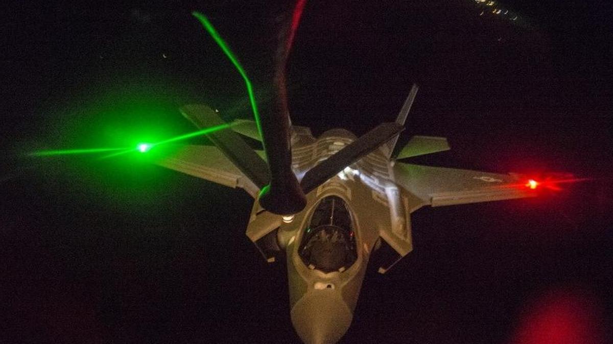 A KC-135 from McConnell Air Force Base, Kansas, refuels an F-35A that deployed to Europe from Hill AFB, Utah. McConnell was one of four bases in Air Mobility Command that supported the mission.