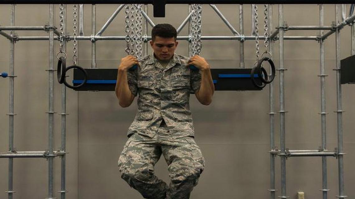 As part of an Air Force effort to focus on Comprehensive Airman Fitness—the physical, mental, social and spiritual fitness needed to achieve readiness and resilience—James Gym installed a new “battle rig.” The rig uses multi-station devices to enhance functional fitness training in individuals and teams. Battle rigs help participants train their muscles to work together interdependently while they make strategic choices along the course.
