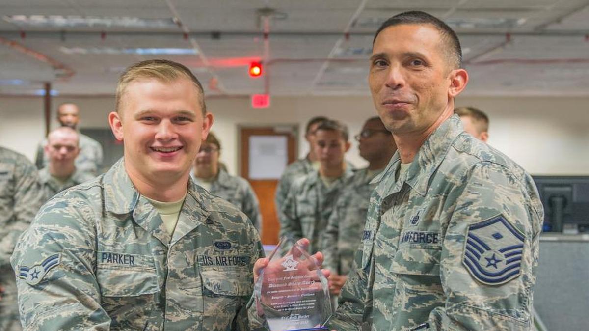 Airman 1st Class Seth Parker, 375th Communications Squadron client systems technician, is this quarter’s winner of the Diamond Sharp Award. Parker has proven himself a vital member of the client systems center. Taking the lead, he quickly identified a faulty switch and manually re-added 141 computers to the network, restoring the U.S. Air Force Expeditionary Center that houses the 618th Air Operations Center’s disaster recovery site and pharmacy. In his pursuit for his Bachelor of Science degree in cybersecurity, he aced two CLEPS and is two classes from his Community College of the Air Force degree. As a pillar of the community and advocate of Mid America Cyber Patriots Camp, Parker instructed a five-day operating systems course stressing cybersecurity to 14 students. Finally, in preparation for Hurricane Harvey and Irma, he led a three-man team that fixed 25 issues and certified 114 systems at the crisis battle staff, enabling 24-hour command and control between 13 AMC bases, three Combatant Commands & the Federal Emergency Management Agency.