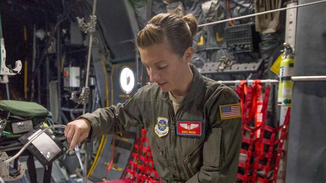 Maj. Nicole Ward, 375th Aeromedical Evacuation Flight Nurse, renders patient care to a simulated patient on the unit’s C-130 fuselage trainer at Scott Air Force Base. The FuT was recently renovated to allow Airmen to accomplish standardized training requirements without departing from Scott AFB.