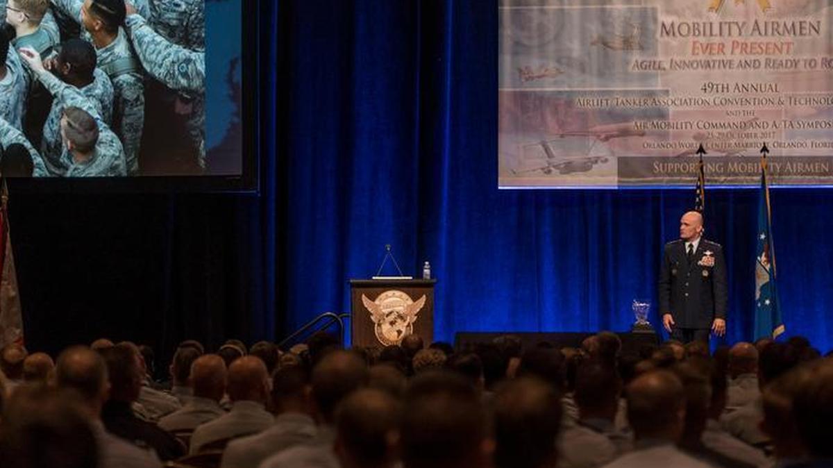 Gen. Carlton D. Everhart II, Air Mobility Command commander, gives the closing address for the Airlift/Tanker Association Symposium in Orlando, Fla. A/TA provides leadership the opportunity to better understand the impact that more than 124,000 Total Force Mobility Airmen have on the global mobility mission.