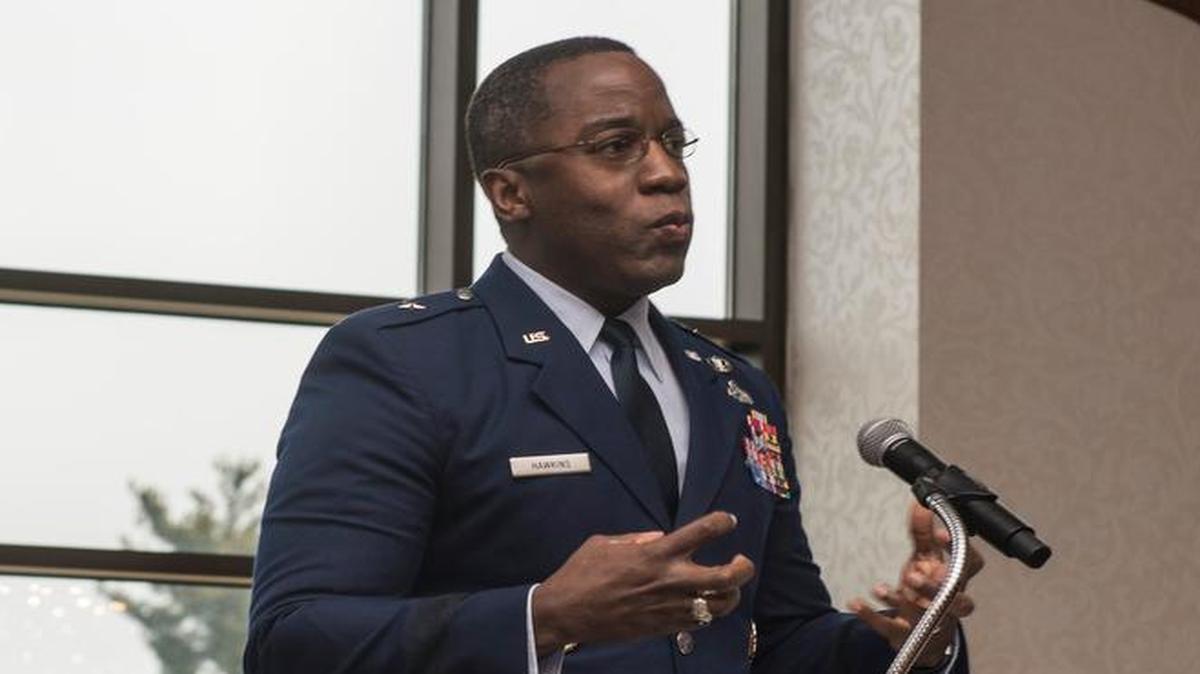 Brig. Gen. Stacey Hawkins, Director of Logistics, Engineering and Force Protection, Headquarters Air Mobility Command, spoke about the impact of Dr. Martin Luther King Jr. during Scott’s MLK Luncheon Jan. 12 in the Scott Event Center. “The civil rights movement gave America a new birth to freedom. Without firing a shot, Dr. King changed a nation at its core. They banished the Jim Crow signs, they changed American politics, and they even fueled the women’s and student’s movement,” said Hawkins.