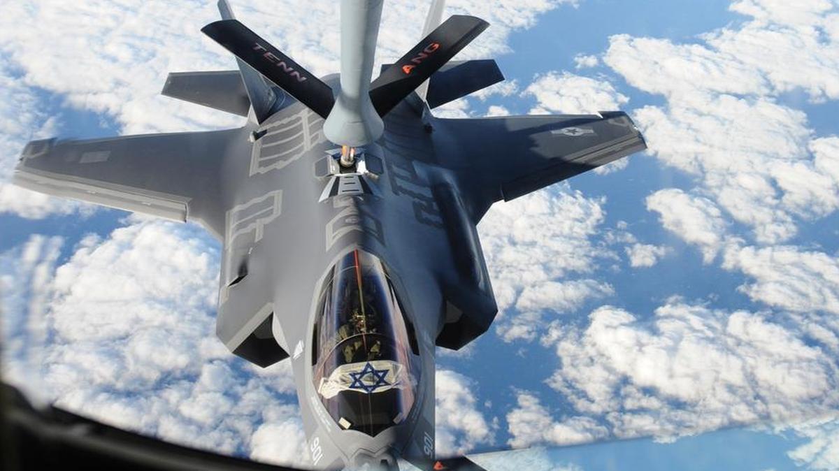 An Israeli F-35 “Adir” receives fuel from a Tennessee Air National Guard KC-135 as the aircraft make the flight across the Atlantic on Dec. 6. The U.S.-made F-35s are Israel’s first fifth generation fighter aircraft and were refueled multiple times while en route to ensure their safe delivery to Israel.