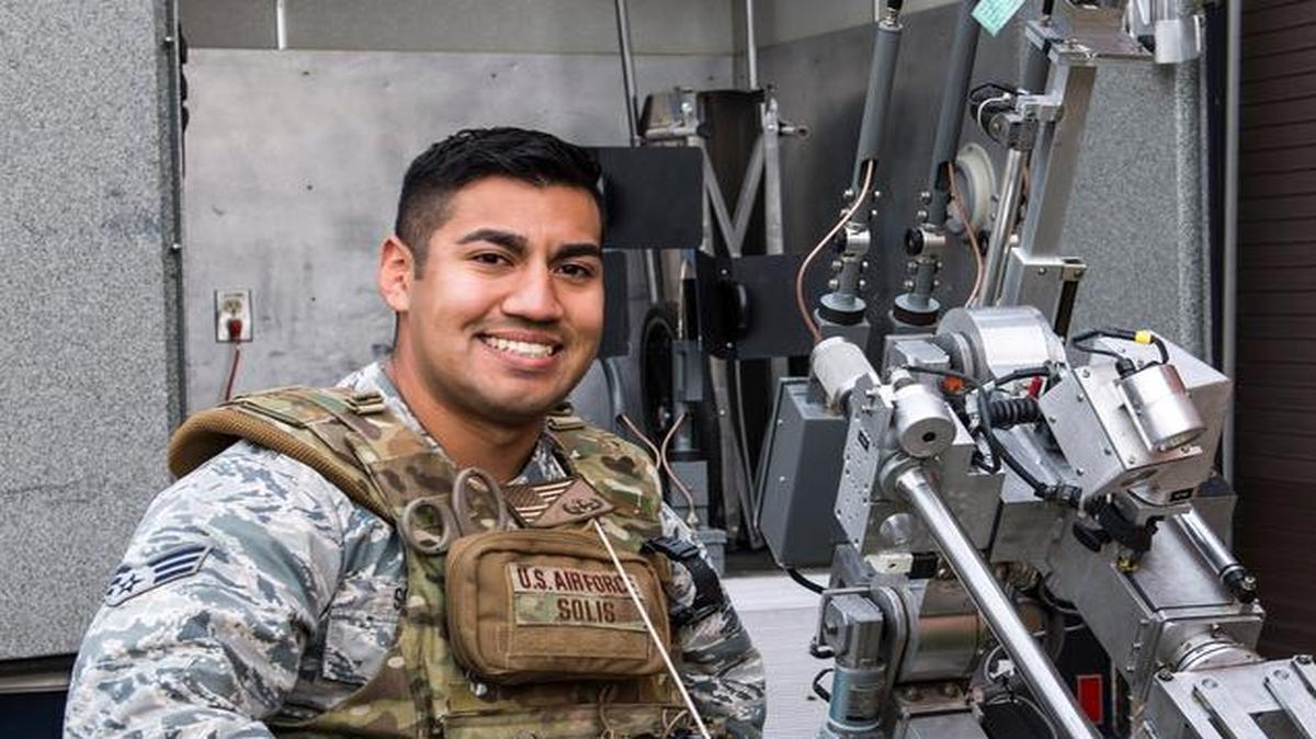 Senior Airman Emilio Solis, 375th Civil Engineer Squadron, is this week’s “Showcase on ICE.” Solis was the key member in the identification of an innovative modification to the 375th Explosive Ordnance Disposal Flight's response vehicle, the BSERV. He discovered that the addition of a lightweight retractable ramp would vastly improve robot deployment times on emergency responses. The original robot ramp, a 150 pound plate, required two to three personnel to deploy. This routinely exposed EOD techs to potential hazardous improvised explosive device environments and the risk of injuries during operations. With the addition of the inexpensive pneumatic ramp, deployment times for the robot were reduced by 60 seconds, which is a 75 percent reduction. Furthermore, the ramp only required one person to extend. This allowed the additional two personnel to begin other time critical tasks during IED and unexploded ordnance device operations.