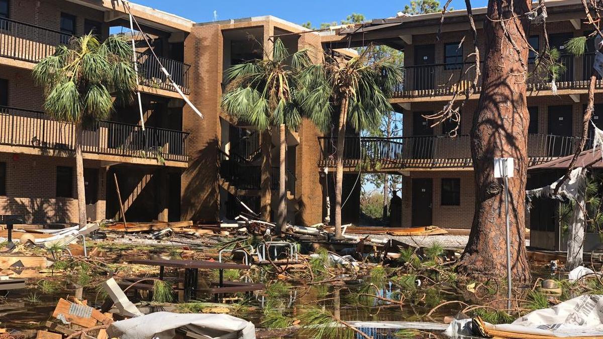 Tyndall Air Force Base is still recovering from Hurricane Michael, which destroyed the base, including this student housing complex that sat flooded with water and debris Oct. 13.