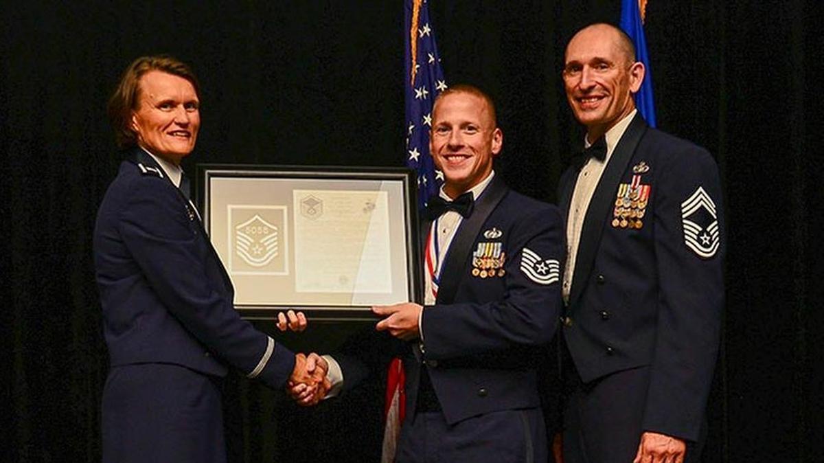 Scott Air Force Base welcomed 103 Airmen into the top enlisted tier during the base’s Senior Non-Commissioned Officer Induction Ceremony June 29 at the Regency Hotel in O’Fallon. Among those in attendance was Col. Leslie Maher, 375th Air Mobility Wing commander. Photo by Airman 1st Class Kristin Savage