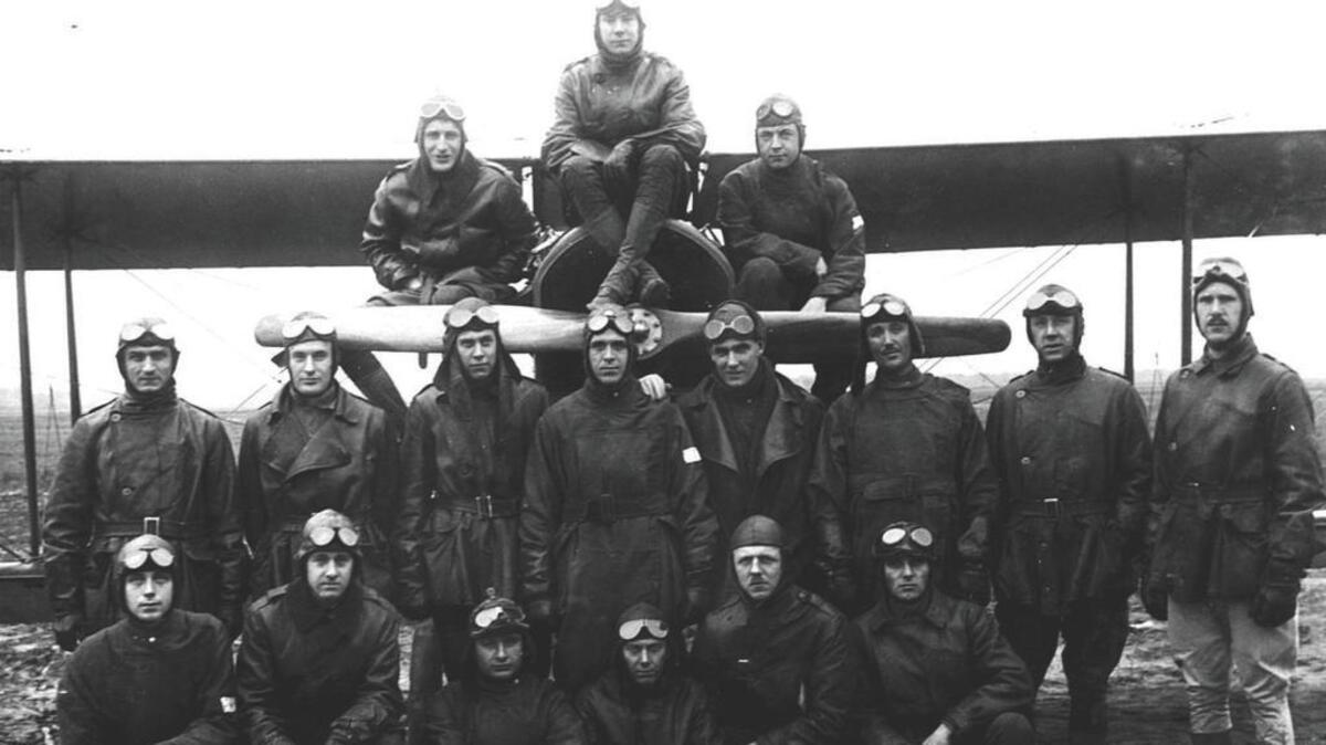 Pictured are aviators training in Curtiss JN-4 Jenny at Scott Field in 1918.