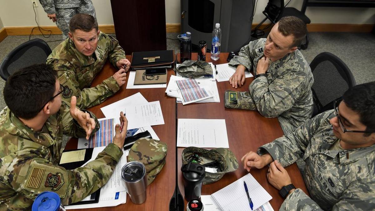 Students engage each other during a group discussion portion of the new Flight Commander’s Edge course Nov. 7 at Joint Base Charleston, South Carolina. Joint Base Charleston is the first base in Air Mobility Command to take part in the course and third overall in the Air Force. The course’s mission was to teach flight commanders how to be better leaders and help meet the goal of Gen. David L. Goldfein, Air Force Chief of Staff, to revitalize squadrons and flight leadership. Photo by Senior Airman Christian Sullivan