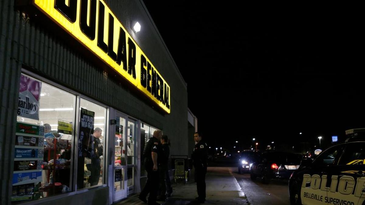 Belleville Police on the scene of a robbery at the Dollar General on Carlyle Avenue in Belleville on Friday evening.
