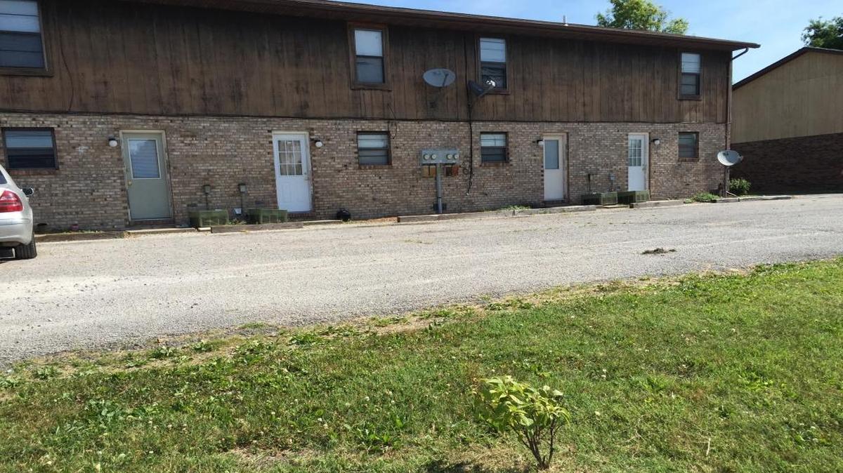 The rear of the apartment complex on Pheasantwood Drive, where a man was shot dead Thursday night by Belleville Police officers.