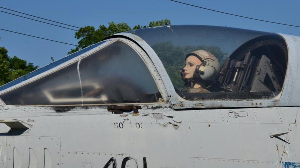 Mabel the Pilot sits on a stack of 1991 phone books in the cockpit of the Corsair at Airplane Park, which is what Edwardsville residents tend to call Robert Stille Township Park. The plane is undergoing restoration after 26 years on display in the park.