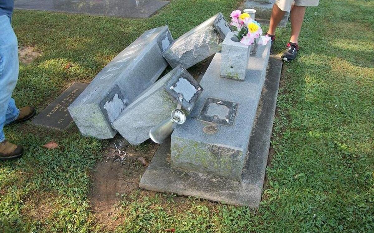 Police say 25 headstones in Fairlawn Cemetery were turned over or broken Wednesday night.