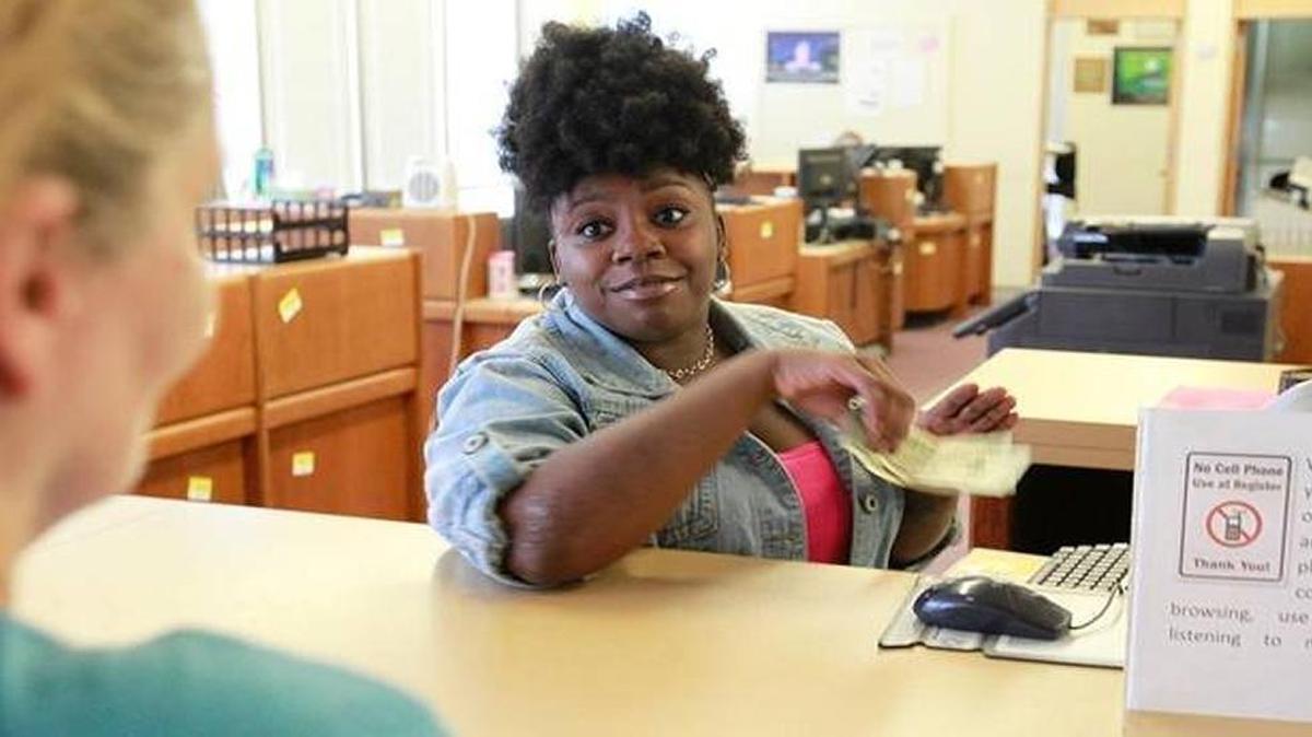 This News-Democrat file photo shows Aunye Mabry when she worked as a cashier at the Belleville City Hall. Mabry has pleaded guilty to perjury for improperly signing candidate petition forms when she was running for city clerk.