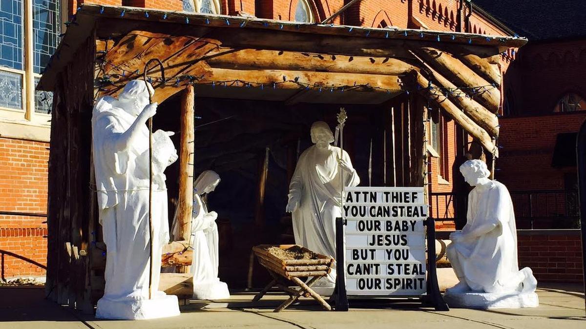 St. Boniface Catholic Church in Edwardsville leaves a note for the thief who stole its baby Jesus from the creche scene during the Christmas weekend.