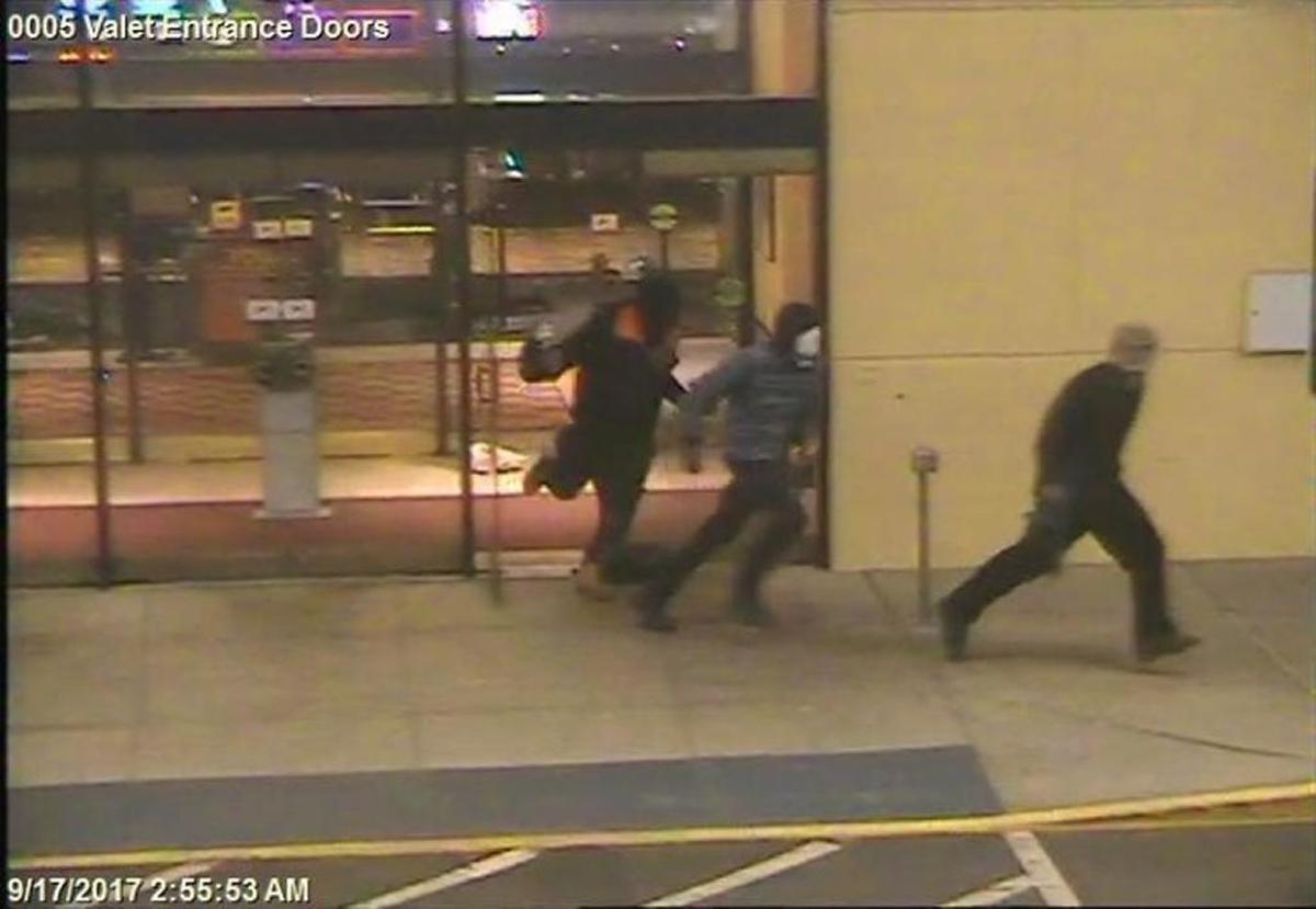 This image of suspects in the Casino Queen robbery was released by Illinois State Police on Monday. Anyone with information is asked to contact ISP’s Sergeant Elbert Jennings at 618-571-4124, or CrimeStoppers at 866-371-8477. Callers can remain anonymous.