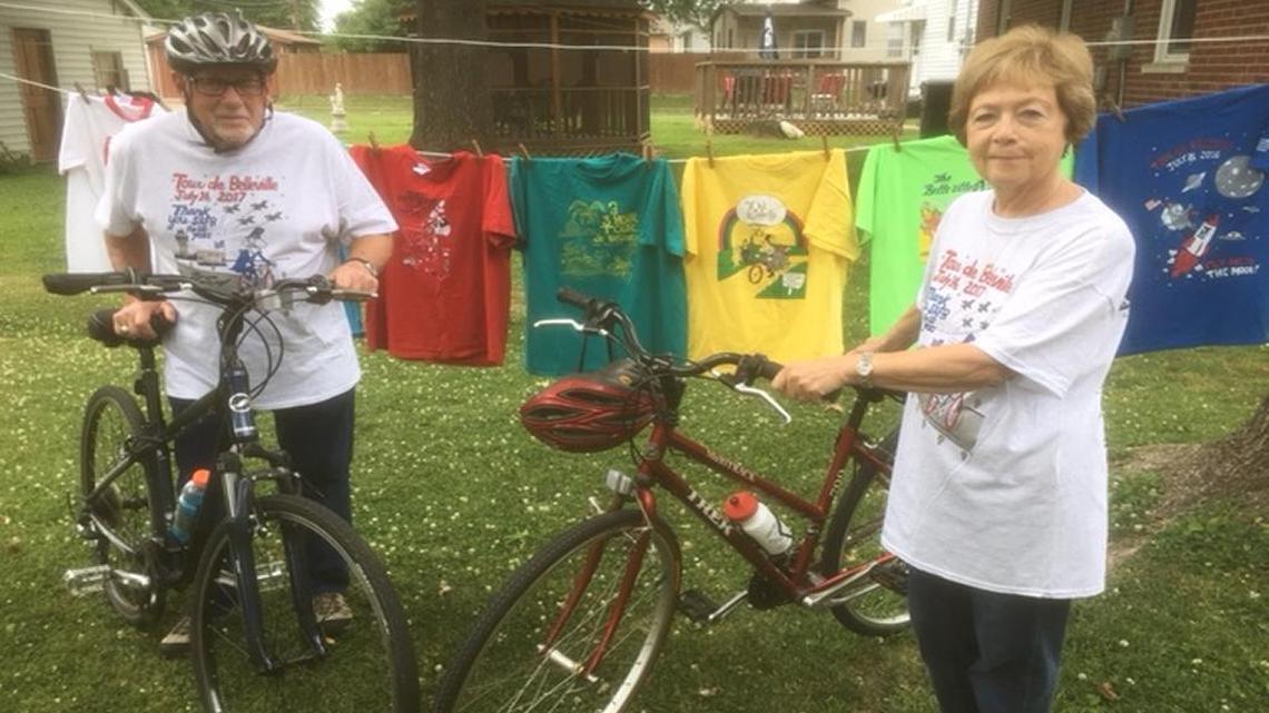 Darwin Bretsch, 82, will be riding as he has done in every one of the preceding Tour de Belleville events. He and his wife, Mary Lou Bretsch, 71, have all the T-shirts to prove it, she said.