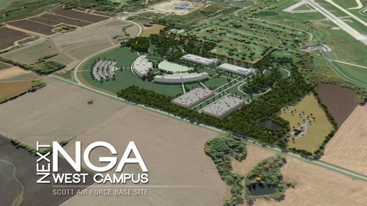 Artist’s conception of what the National Geospatial-Intelligence Agency headquarters would look like next to Scott Air Force Base.