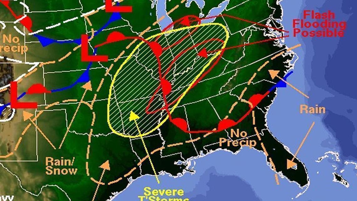 A National Weather Service map Tuesday afternoon shows the extent of the storm centered over the metro-east.
