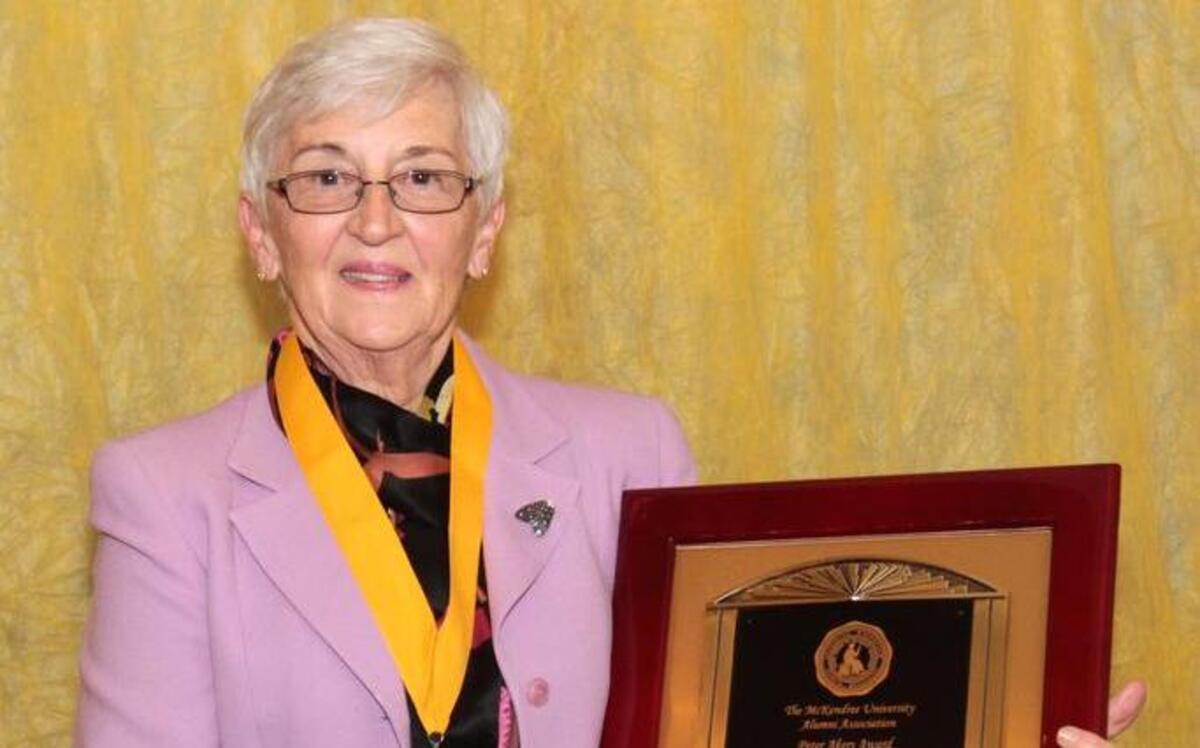 Janet (Welch) Eckert of Lebanon received the highest alumni honor from McKendree University, the Peter Akers Award for professional success, outstanding service and loyalty.