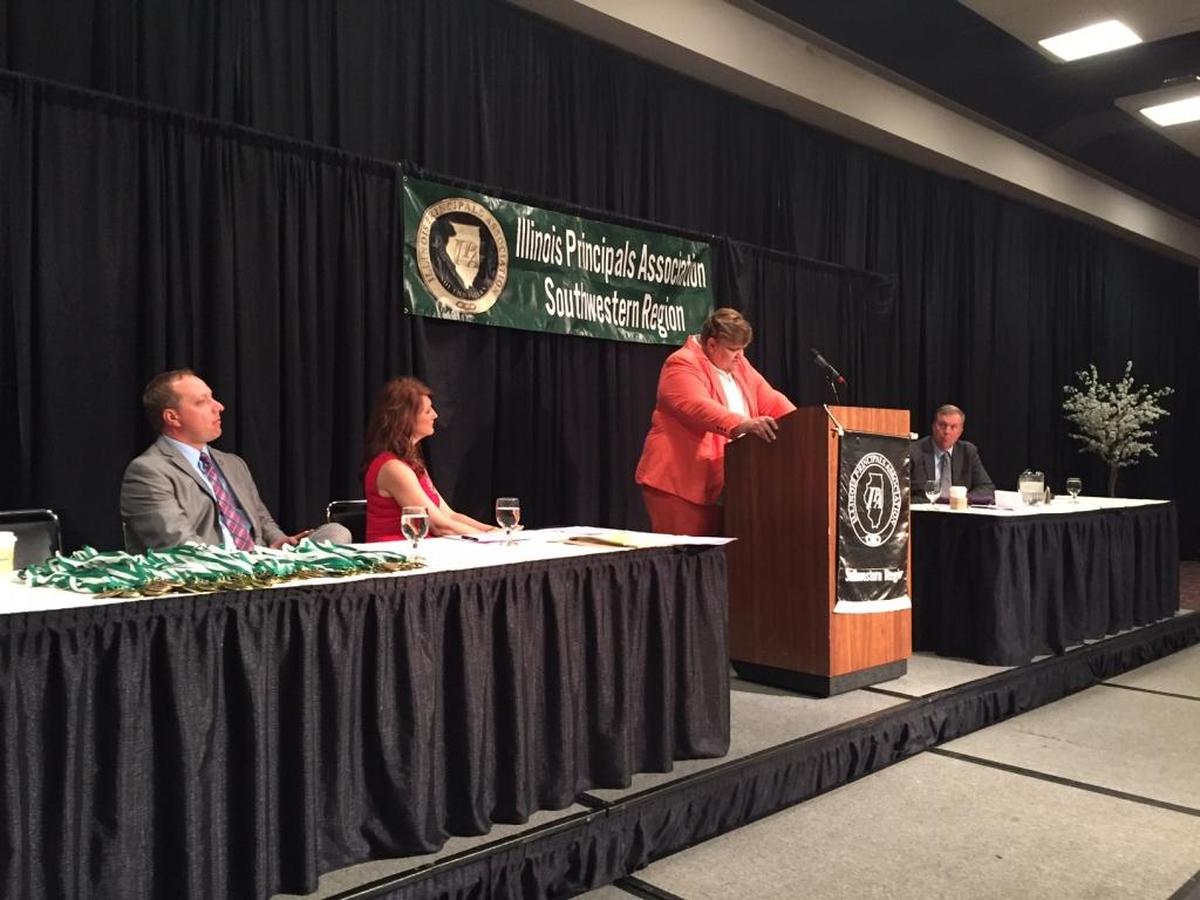 Kelly Stewart, an education professor from McKendree University, was the keynote speaker during the Illinois Principals Association Student Recognition Breakfast.