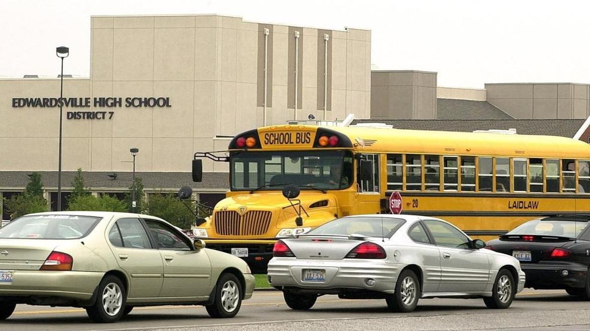 In this 2005 file photo, a school bus departs from Edwardsville High School.