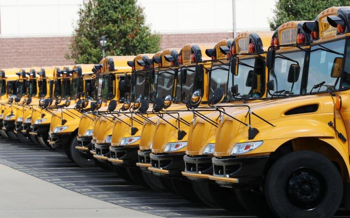 New school buses are parked on the Belleville West parking lot. Beginning next school year, Belleville District 201 will run its own school bus services for Belleville East, Belleville West and the elementary schools in the district’s boundaries.
