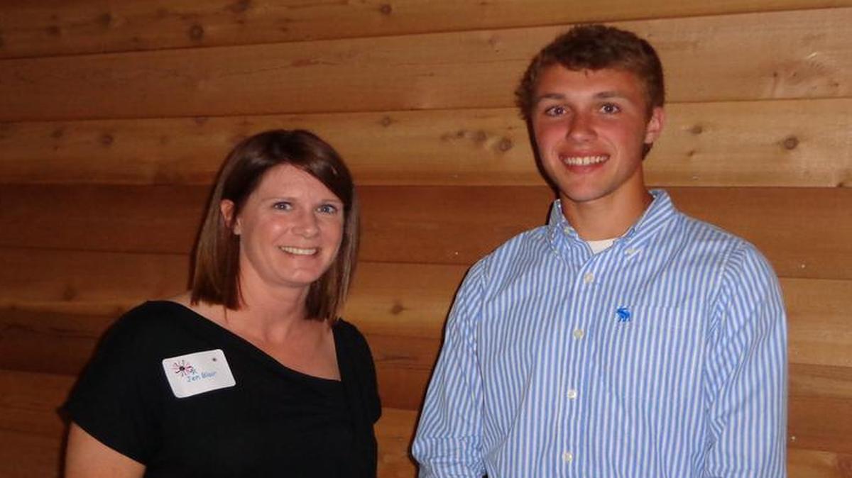 
Joseph Early, right, accepted his scholarship award from Jen Blair at the Millstadt Civic Club’s annual banquet. This year, the club is awarding two $1,500 scholarships to students entering college in the fall.
