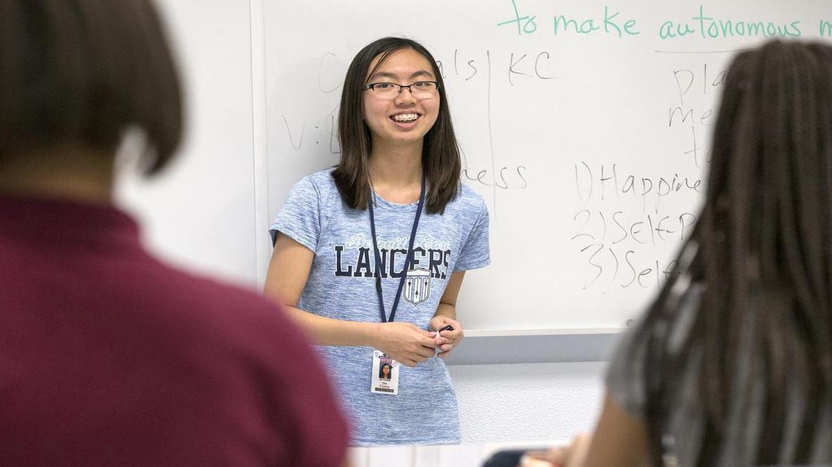 
Ivy Truong leads debate club members on the ins and outs of Lincoln-Douglas debates.
