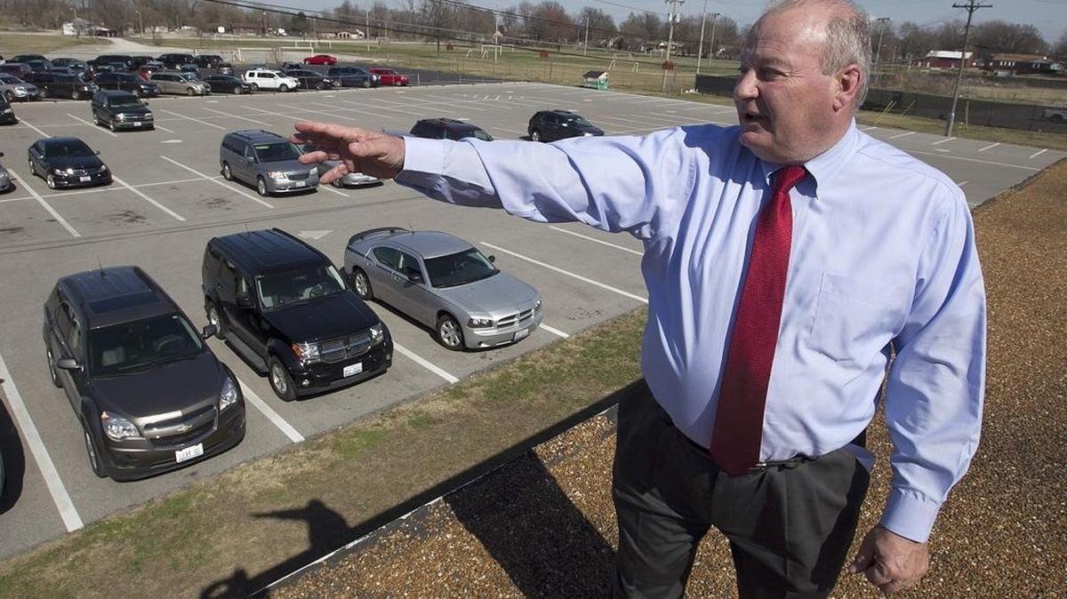 In this file photo, Granite City District 9 Superintendent Jim Greenwald stands on the roof of Prather Elementary and talks about the aging roof and other maintenance needs for the school and others as Madison County schools prepared to ask voters about increasing the sales tax rates countywide to pay for building repairs and construction debt. That was ahead of the April 2017 election. Now, Madison County schools say they are willing to try again in the March 2018 election.